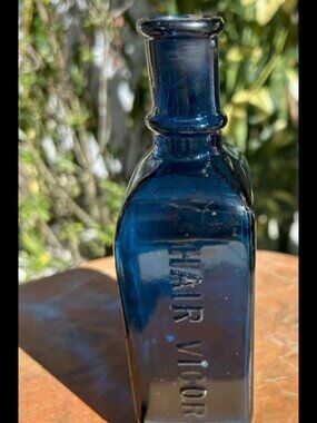 Rare Find Saphire Blue Emb. Ayer's Hair Vigor Bottle